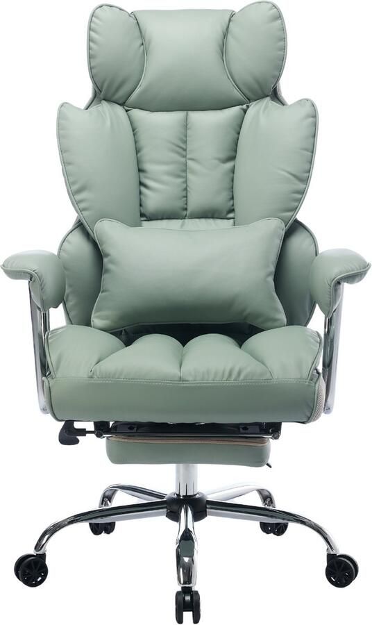 Efomao Luxe Ergonomische Bureaustoel Verstelbare kantoorstoel met hoofdsteun lendensteun en uitschuifbare voetsteun Game Gaming stoel van PU-leer Office Chair tot 200kg Groen