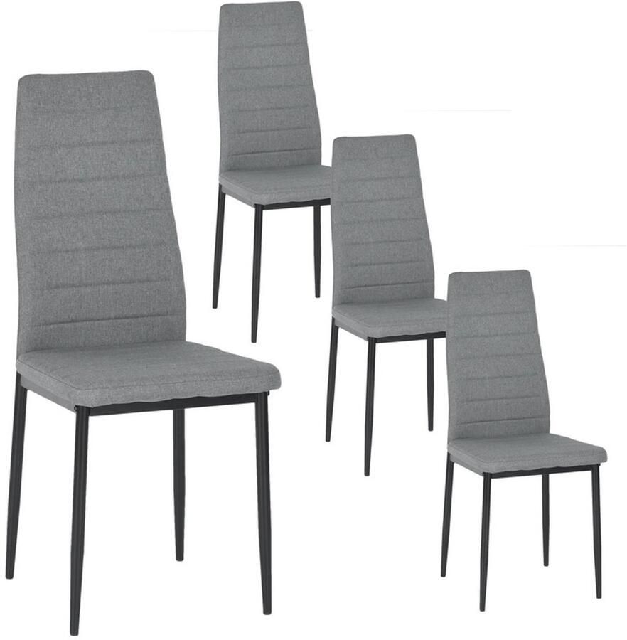 EGGREE Eetkamerstoelen set van 4 keukenstoel comfortabele gestoffeerde stoel met stof rugleuning metalen poten eettafelstoel eetkamerstoelen zitting grijs