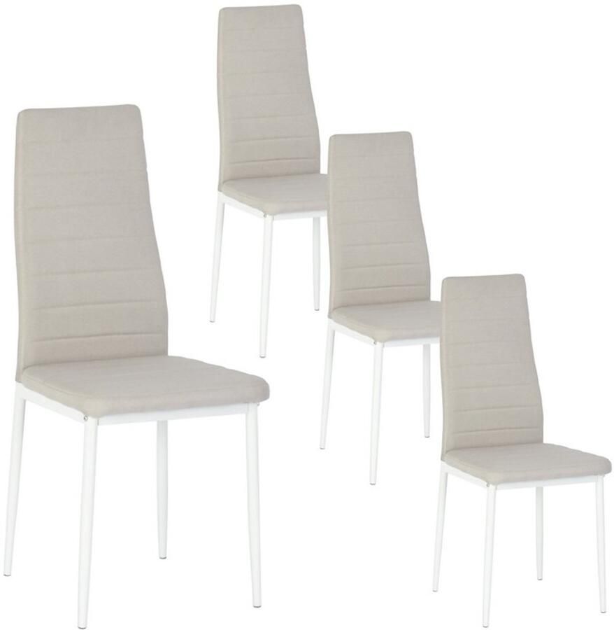 EGGREE Eetkamerstoelen set van 4 keukenstoel comfortabele gestoffeerde stoel met stof rugleuning metalen poten eettafelstoel eetkamerstoelen zitting beige