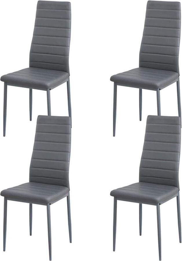 EGGREE Eetkamerstoelen set van 4 metalen keukenstoelen eettafelstoel comfortabele gestoffeerde stoelzitting grijs