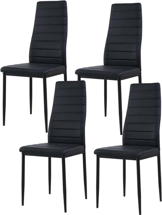 EGGREE Eetkamerstoelen set van 4 metalen keukenstoelen eettafelstoel comfortabele gestoffeerde stoel zitting zwart