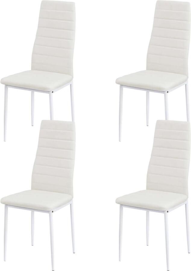EGGREE Eetkamerstoelen set van 4 metalen keukenstoelen eettafelstoel comfortabele gestoffeerde stoelzitting wit