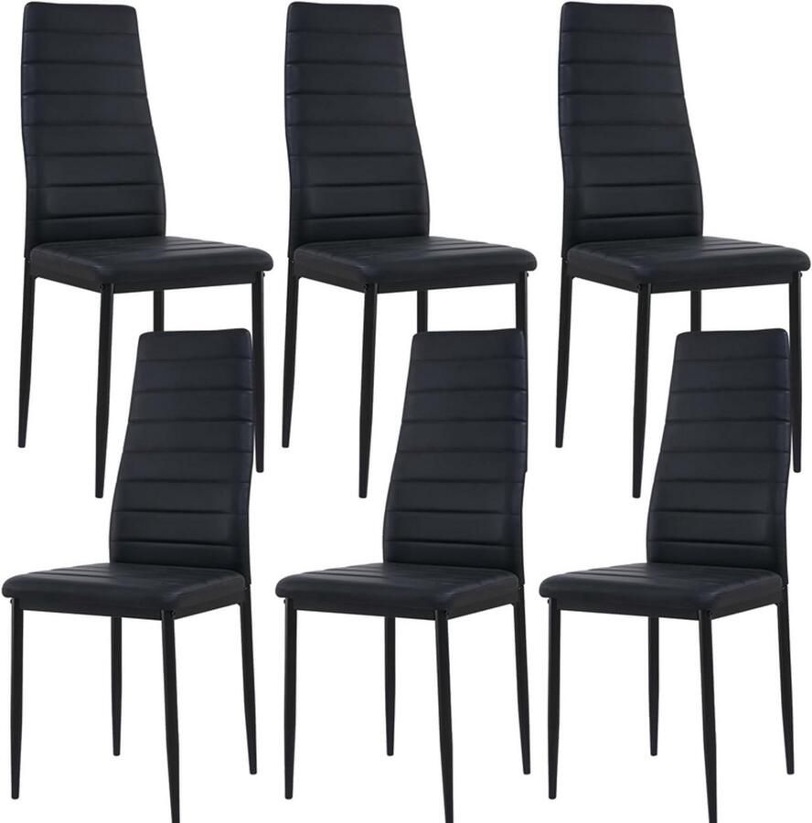 EGGREE Eetkamerstoelen set van 6 metalen keukenstoelen eettafelstoel comfortabele gestoffeerde stoel zitting zwart