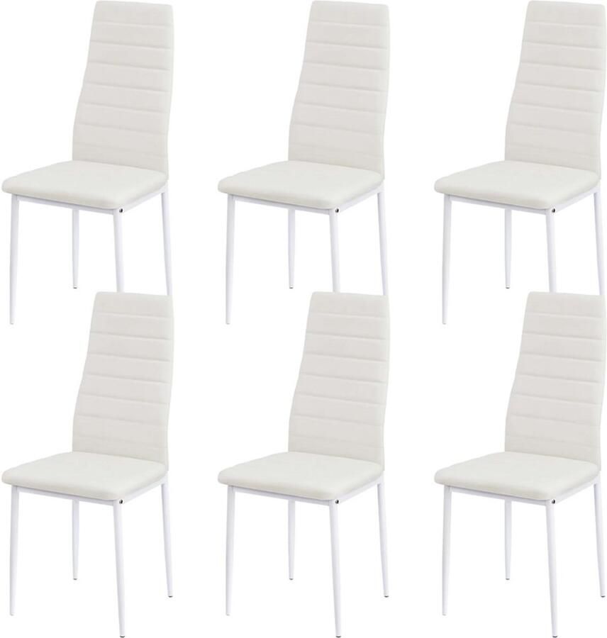 EGGREE Eetkamerstoelen set van 6 metalen keukenstoelen eettafelstoel comfortabele gestoffeerde stoelzitting wit