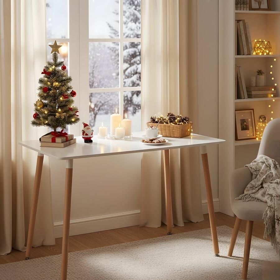 EGGREE Rechthoekige eettafel keukentafel beukenhout voor 4 stoelen eettafel met houten poot MDF wit 110 x 70 x 75 cm (alleen tafel) - Foto 2