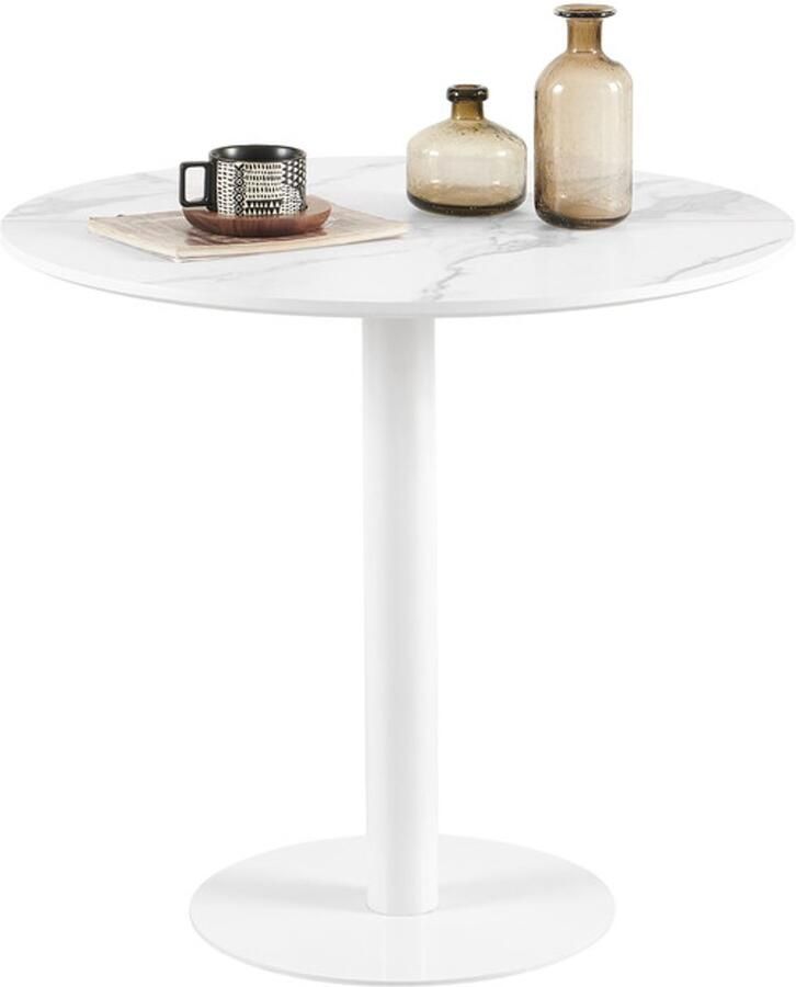 EGGREE Ronde eettafel Ronde bistrotafel Keukentafel Klein eenvoudige kleine tafel voor keuken Eetkamer en woonkamer Ronde tafel 80 cm Marmeren tafelblad