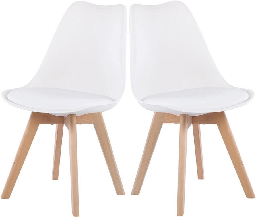EGGREE Set van 2 lunch bureaustoelen met poten van massief eikenhout stoelen zonder armleuningen gestoffeerd design Wit