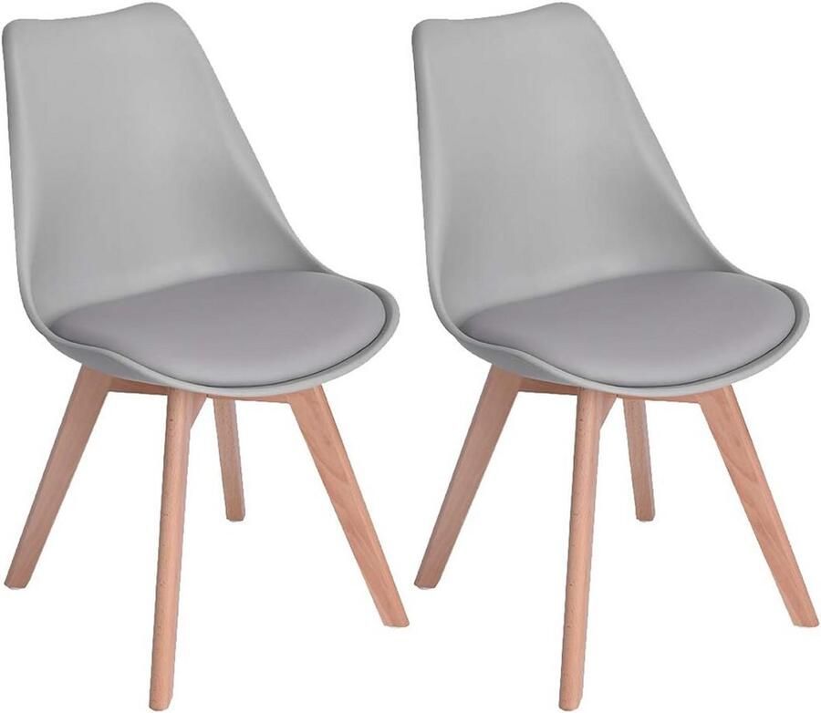 EGGREE Set van 2 lunch bureaustoelen met poten van massief eikenhout stoelen zonder armleuningen gestoffeerd design Grijs