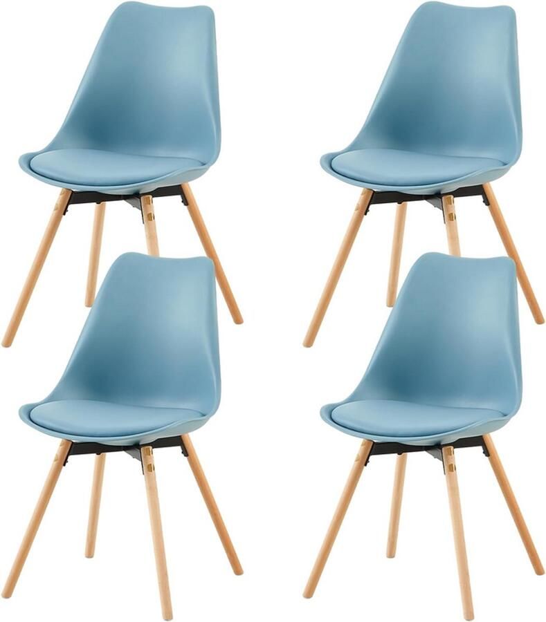 EGGREE Set van 4 eetkamerstoelen gestoffeerde keukenstoelen zitting en rugleuning woonkamerstoel eetkamerstoelen vergaderzaalstoelen met massief hout lichtblauw