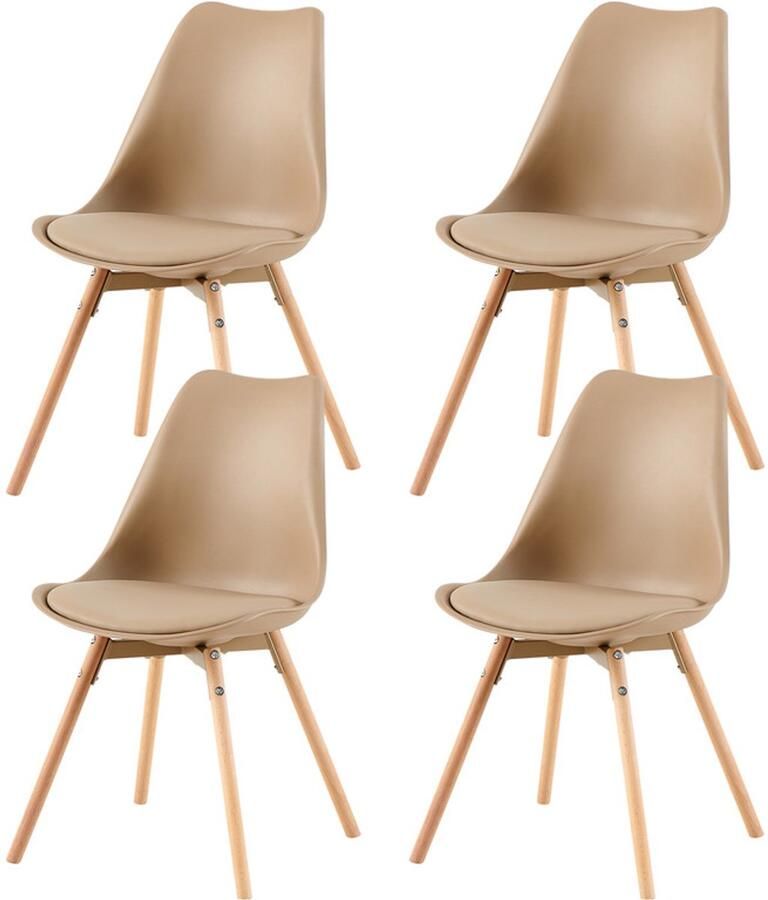 EGGREE Set van 4 eetkamerstoelen keukenstoelen met massief houten poten en gestoffeerde zitting Ergonomisch Scandinavisch design voor keuken vergaderruimte woonkamer en kantoor Khaki