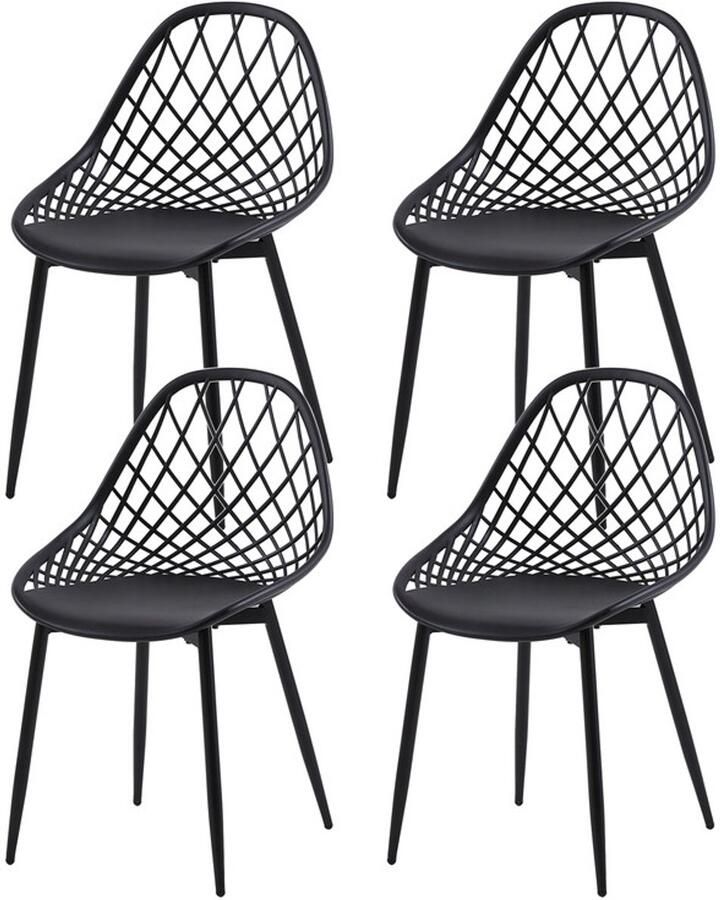 EGGREE Set van 4 eettafelstoelen keuken woonkamerstoelen PP kunststof stoelkuip metalen stoelpoten met verstelbare poten eetkamerstoel 120 kg draagvermogen zwart