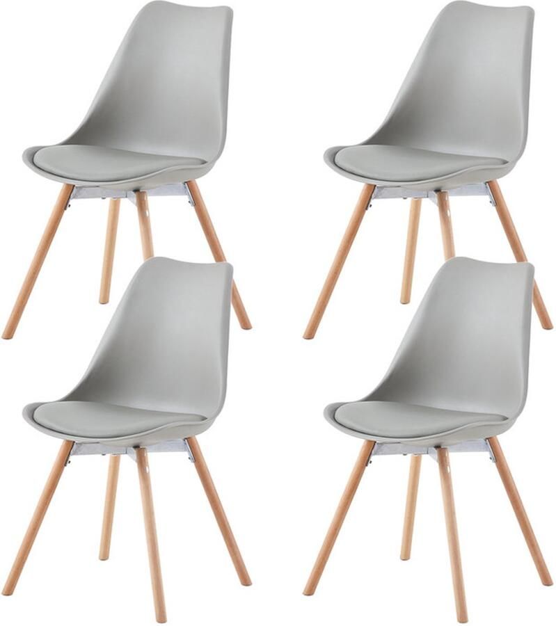 EGGREE Set van 4 gestoffeerde eetkamerstoelen met massief beukenhouten poten voor eetkamer woonkamer slaapkamer keuken grijs