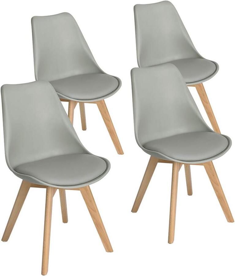 EGGREE Set van 4 lunch bureaustoelen met poten van massief eikenhout stoelen zonder armleuningen gestoffeerd design Grijs