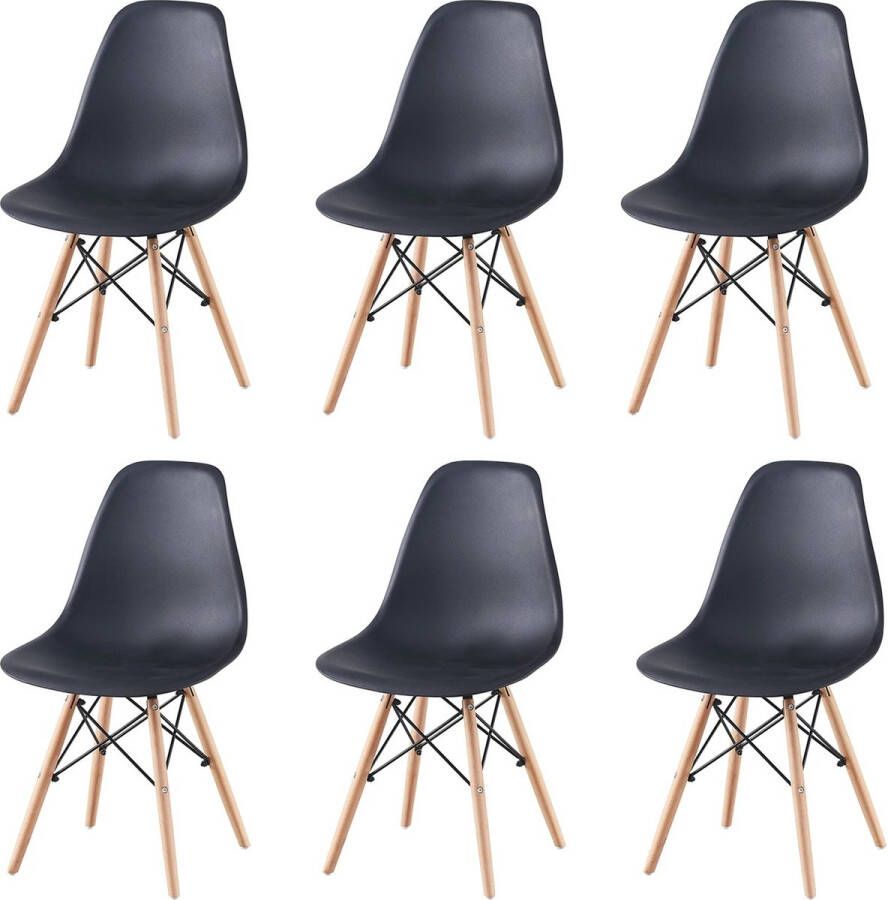 EGOONM AllinShop Eetkamerstoelen Stoel Tuinstoel Set Van 6 Eettafel Kuipstoel Zwart 46x41x83CM