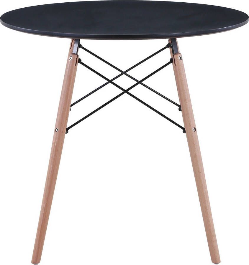 EGOONM AllinShop Eettafel Rond Zwart Tafel Houten Poten Eetkamer Woonkamer Keuken Nordic Stijl 80x80x75CM