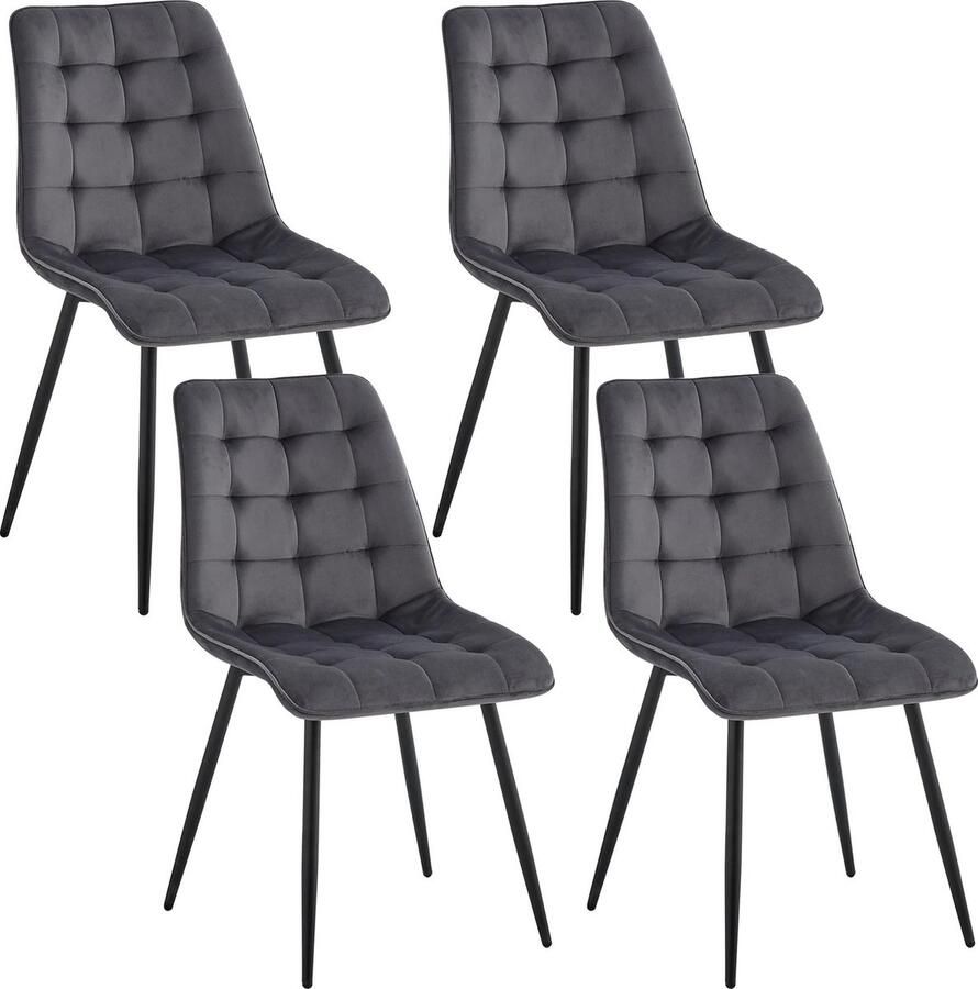 Eleganza Maison Luxueuze Velvet Stoelen Set van 4 Fluwelen Eetkamerstoelen met Metalen Poten Moderne en Comfortabele Stoelen voor Keuken Slaapkamer Woonkamer Stijlvol Huismeubilair Eetkamerstoel Fluweel Grijs