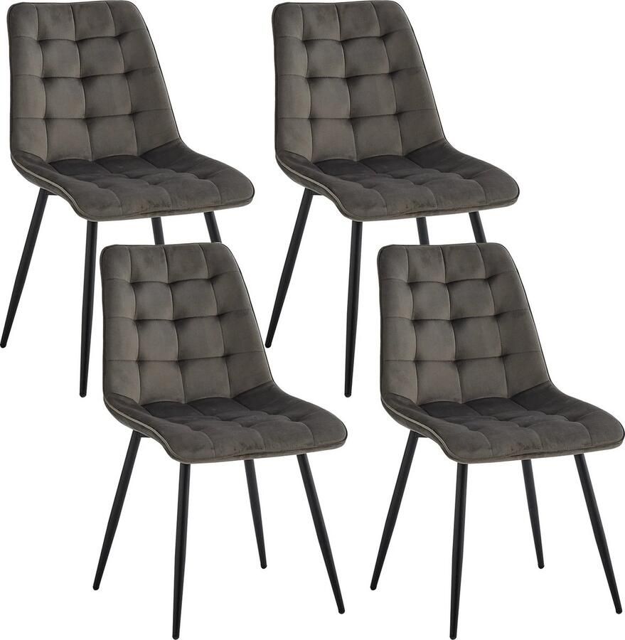 Eleganza Maison Luxueuze Velvet Stoelen Set van 4 Fluwelen Eetkamerstoelen met Metalen Poten Moderne en Comfortabele Stoelen voor Keuken Slaapkamer Woonkamer Stijlvol Huismeubilair Eetkamerstoel Fluweel Donkergrijs