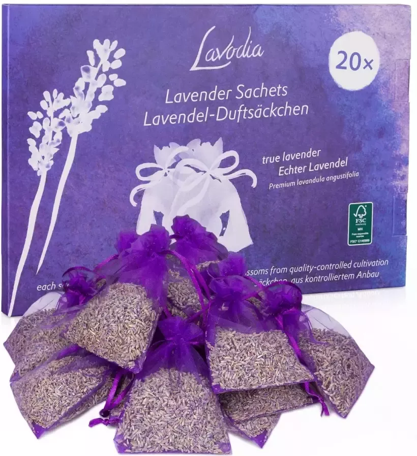 Egreat LAVODIA Lavendel Geurzakje Garderobe: 20x6g Geurzakje Gedroogde Lavendel Mottenbescherming voor garderobe autogeur kamergeur gedroogde lavendel lavendelzakjes