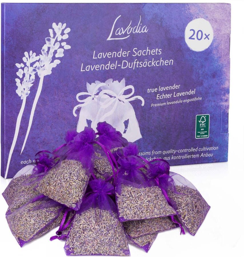 Egreat LAVODIA Lavendel Geurzakje Garderobe: 20x6g Geurzakje Gedroogde Lavendel Mottenbescherming voor garderobe autogeur kamergeur gedroogde lavendel lavendelzakjes