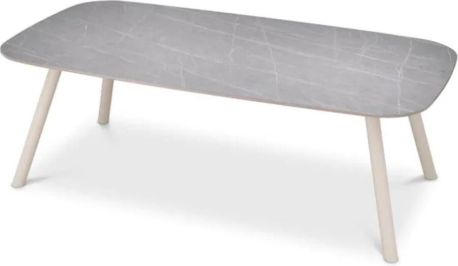 Eichholtz outdoor eettafel Nassau in zandkleur lichtgrijs keramisch tafelblad met marmerlook L. 220 W. 120 H. 75.5 cm