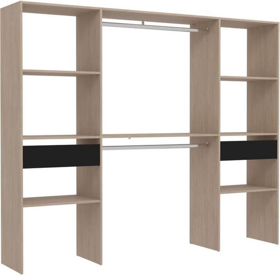 EINSACC ARTIC EKIPA kleedkamerkit Jackson eiken en zwart melamine decor 2 kasten + 2 laden L220 x D40 x H180 cm Made in France