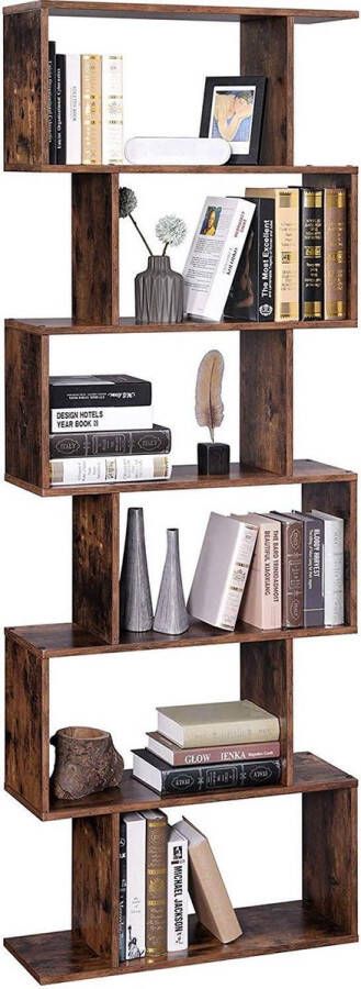 EKEO Boekenrek boekenkast van hout staand rek voor demonstratie vrijstaande kast decoratief rek met 6 niveaus