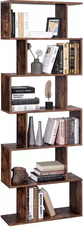 EKEO Boekenrek boekenkast van hout staand rek voor demonstratie vrijstaande kast decoratief rek met 6 niveaus
