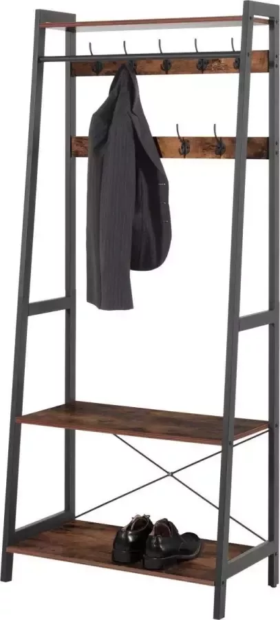 EKEO Kapstok met 9 Haken en Schoenenrek – Staand Vintage Garderoberek