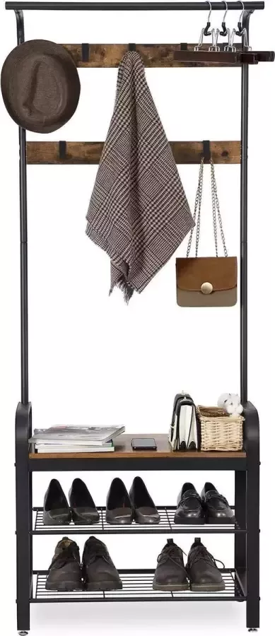EKEO LIVILO Garderoberek met Kapstok Schoenenrek industrieel 183HX72B CM Zwart