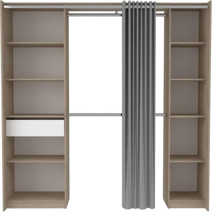 EKIPA Dressingset 2 kolommen 1 lade 10 planken Wit Dakota eiken decor 198 x 200 3 x 50 cm GARANCE