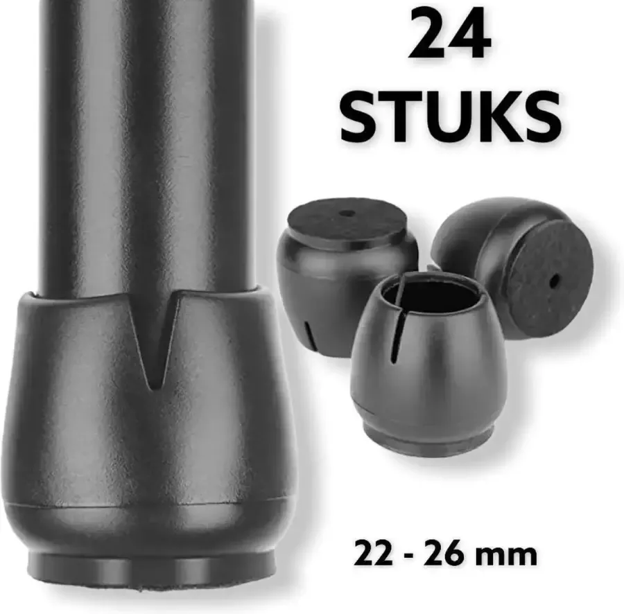 Eldur Stoelpootbeschermers 24 Stuks Zwart 22-26mm Stoelpoot doppen Vloerbescherming Stoelpoten Stoeldoppen