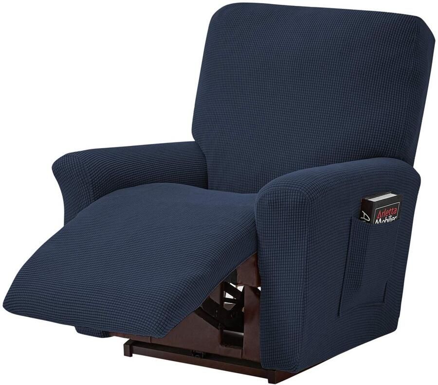 Ele ELEOPTION Fauteuil-bankhoes stretch fauteuil-hoes spandex jacquard 4-delige fauteuil-hoes stretch-hoes voor fauteuil massagestoel (donkerblauw)