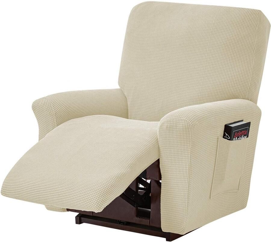 Ele ELEOPTION Fauteuil-bankhoes stretch fauteuil-hoes spandex jacquard 4-delige fauteuil-hoes stretch-hoes voor fauteuil massagestoel (beige)