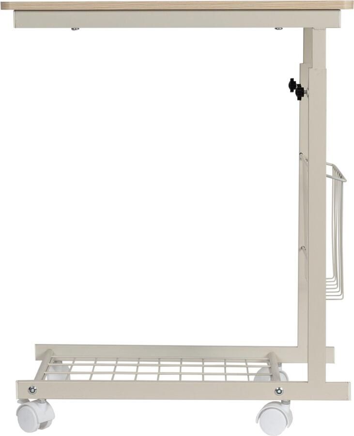 Eleganca bijzettafel op wielen 48x30x55cm Gebruiksvriendelijke en in hoogte verstelbare laptoptafel Zeer stevige bedtafel met remwielen – Gebroken wit Beige - Foto 2