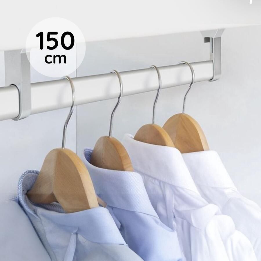 Eleganca Kledingstang – Kledingroede – Stevig Zilver Aluminium – Montage onder plank Duurzame Garderobestang – Kledingrek – Kleerhanger – Garderobebuis – Inclusief 2 Kastroededragers & 1 midden houder – 150 cm – Zilver