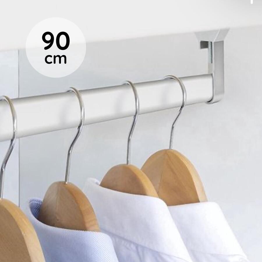Eleganca Kledingstang – Kledingroede – Stevig Zilver Aluminium – Montage onder plank Duurzame Garderobestang – Kledingrek – Kleerhanger – Garderobebuis – Inclusief 2 Kastroededragers & 1 midden houder – 90 cm – Zilver
