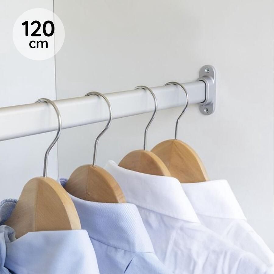Eleganca kledingstang 120 cm Kledingroede Extra stevig aluminium Duurzame Garderobestang – Kledingstang Inclusief kastroededragers en schroeven 27 x 8 cm Zilver