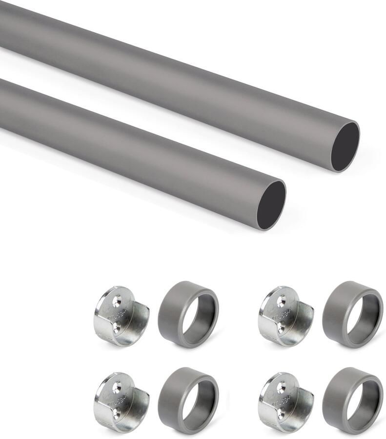 Eleganca luxe zwart gelakt kledingroede set van 2 stuks kledingstang kastbuis extra sterk ophangen van kleding 115cm inclusief kastroededragers ophangbeugels met middenstuk voor extra steun - Foto 2
