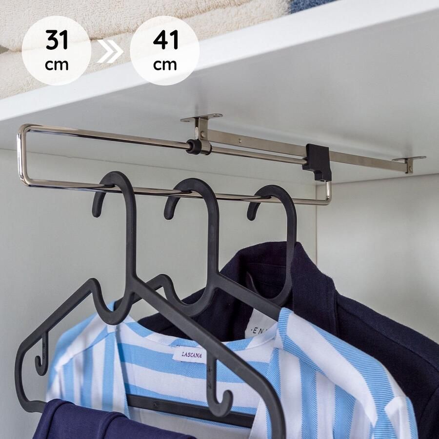 Eleganca Uittrekbare Kledingroede – 32cm Inbouwdiepte – Zwarte Garderobestang – 12kg Belastbaar Kledingrek – Luxe Kledingstang Verstelbaar 31-41cm – Uittrekbare Kledingkast Hanger – Kleerhanger – Garderobebuis – Kledingstang Roede Kast – 31x5x6.2cm