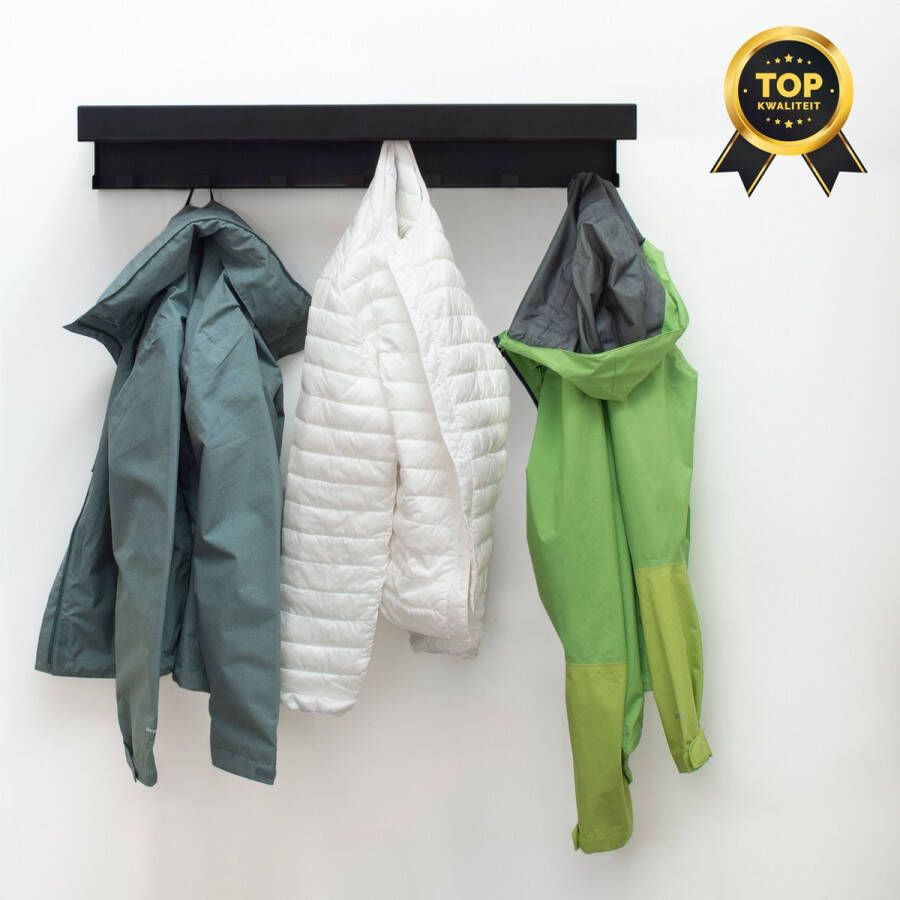Eleganca Industriële Wandkapstok – Kapstok voor muurmontage Veilig voor kinderen 14 haken 79 cm lang Topkwaliteit -Metaal Zwart