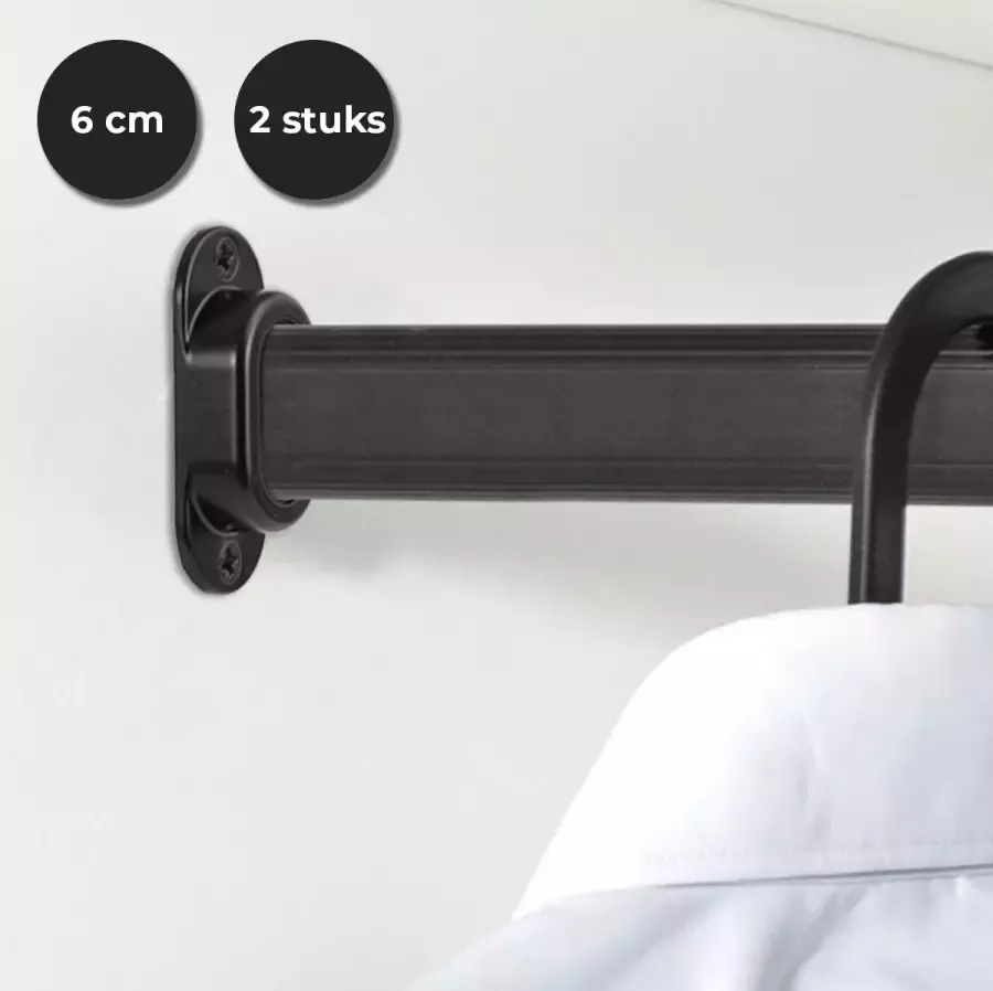 Eleganca kastroededrager – kastroede houder voor ovale kledingroede met een max. afmeting van B1 5xL3 0cm – Drager voor kleding roede – Mat Zilver 2 Stuks - Foto 3