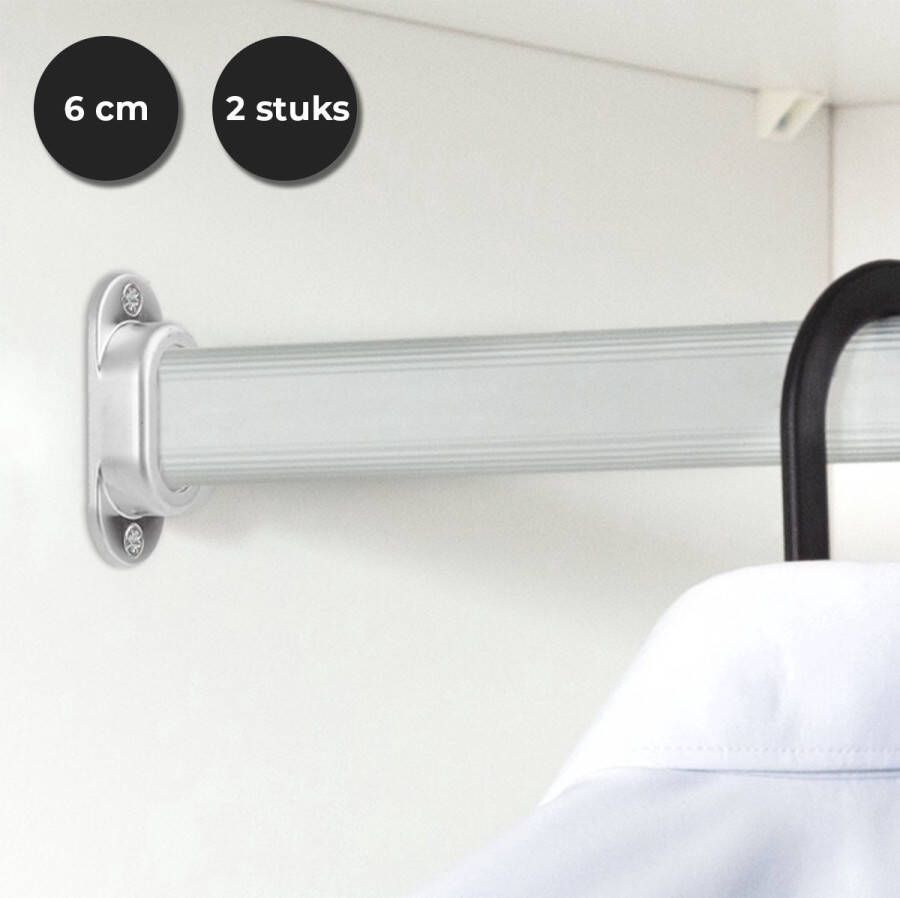 Eleganca kastroededrager – kastroede houder voor ovale kledingroede met een max. afmeting van B1 5xL3 0cm – Drager voor kleding roede – Mat Zilver 2 Stuks