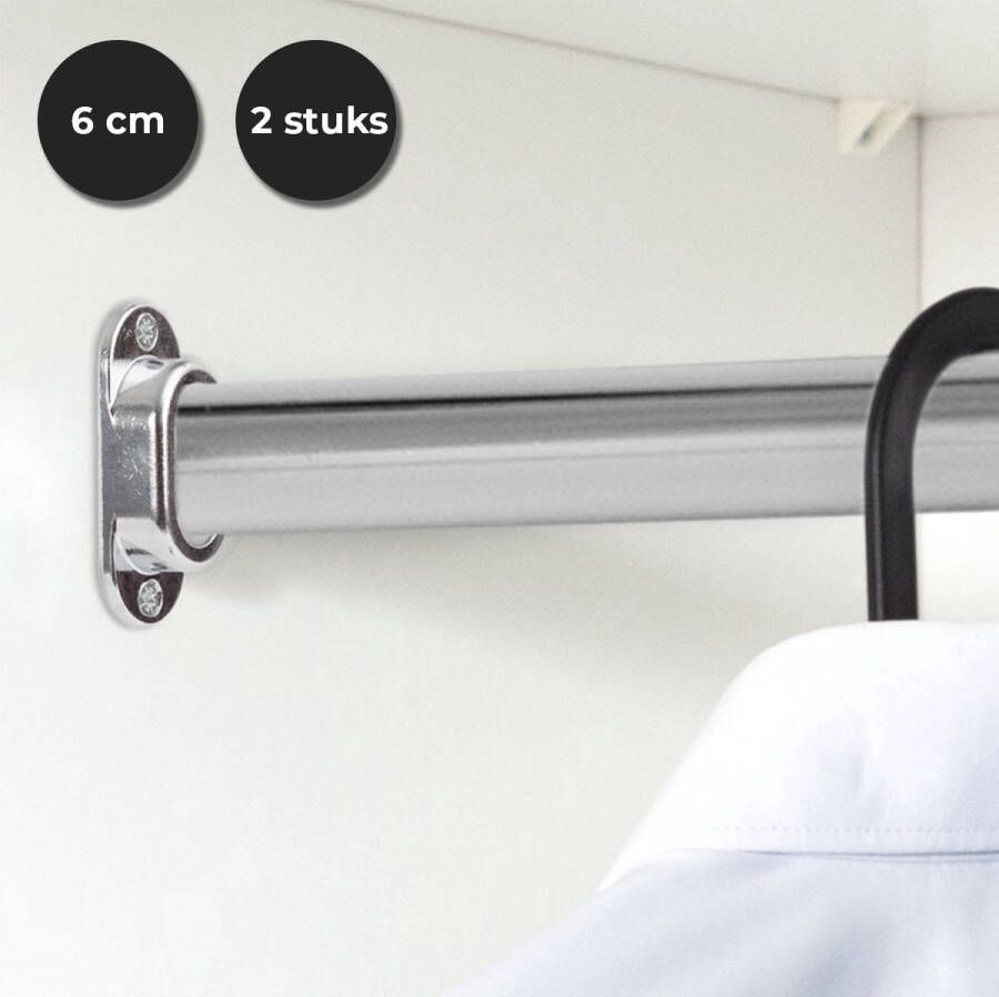 Eleganca kastroededrager – kastroede houder voor ovale kledingroede met een max. afmeting van B1 5xL3 0cm – Drager voor kleding roede – Glanzend Zilver 2 Stuks