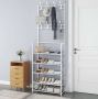 Eleganca Kledingkast – Kledingrek – Klerenrek Kledingrek metaal – Garderoberek – Schoenenrek – Met planken – Ruimtebesparend – Stevig en stabiel – 2 in 1 hangerrek – 5 planken – Metaal 170x79x25cm Wit - Thumbnail 1