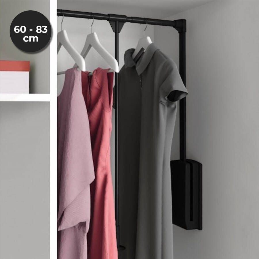 Eleganca Kledinglift Kledingstang Hoge kwaliteit Kledingroede Uittrekbare Garderobestang Extra stevige garderobelift Zwart – 60 83cm 12kg