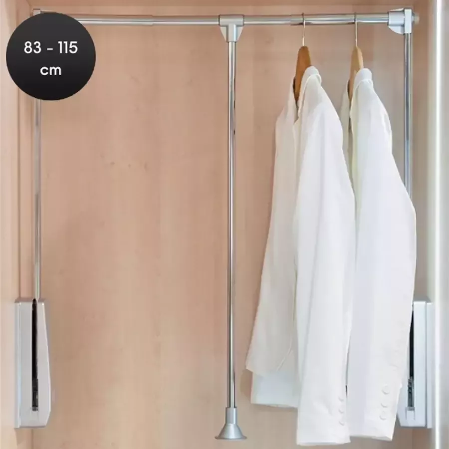 Eleganca Kledinglift Kledingstang 45 60cm Hoge kwaliteit Kledingroede Uittrekbare Garderobestang Stevige garderobelift Zilver en Chroom – 12kg
