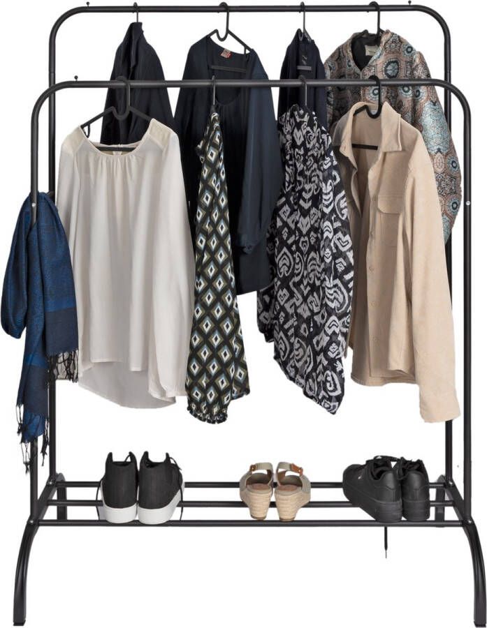 Eleganca Kledingrek – Garderoberek – Dressboy Organiseren – Ruimtebesparend – H148 x B110 x D55 cm Stijlvol en Functioneel voor Kleding Schoenen en Accessoires 2 Kledingstangen met Schoenenrek – Metaal Zwart - Foto 2