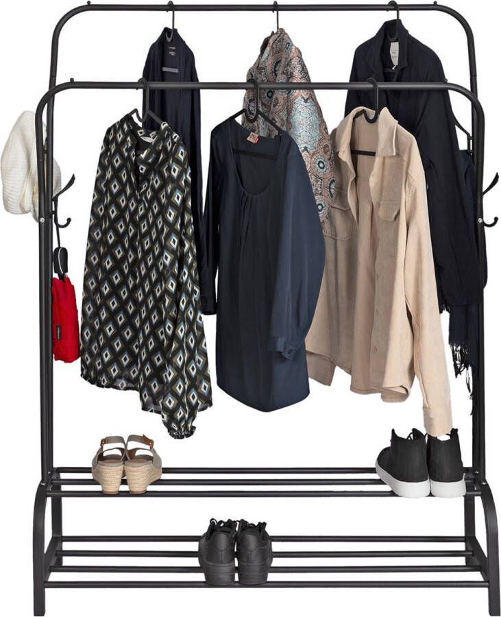 Eleganca Kledingrek XL H148 x B110 x D33 cm Extra groot kledingrek op wielen Kledingstang Dressboy Garderoberek met ophanghaken 8 Ophanghaken en 2 Stangen Metaal Zwart - Foto 2