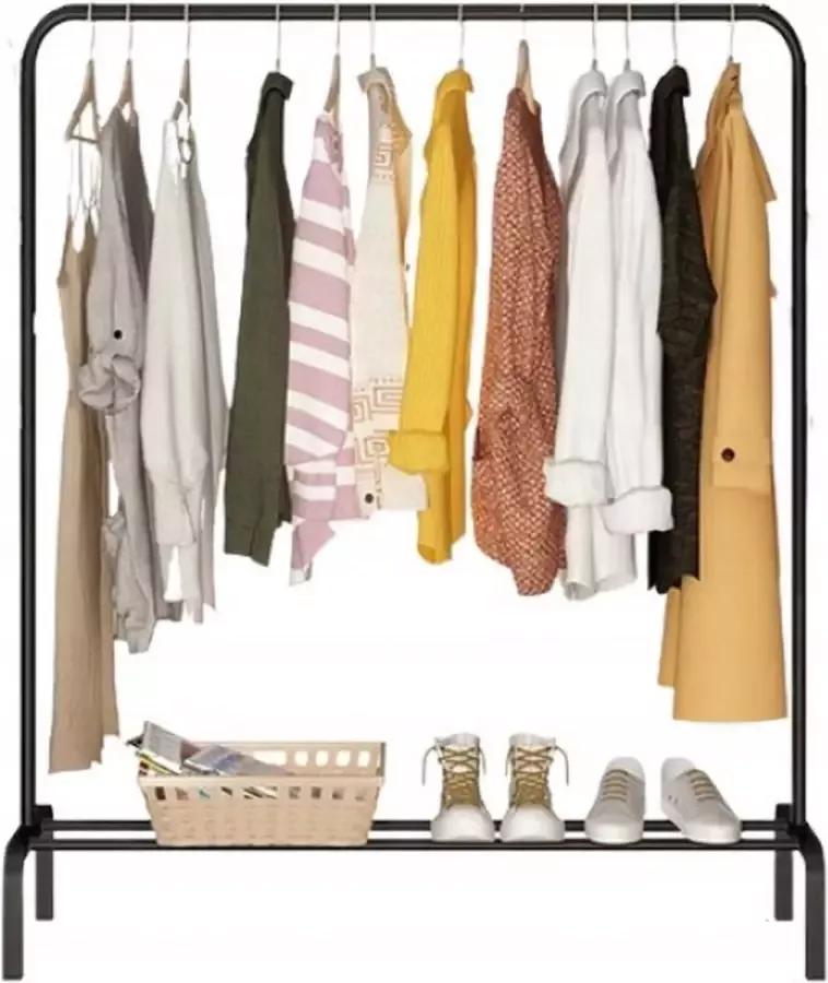Eleganca kledingrek metaal – Multifunctioneel garderoberek met plank – Lichte en duurzame constructie – H150xB110xD40 cm – Metaal Plastic – Zwart
