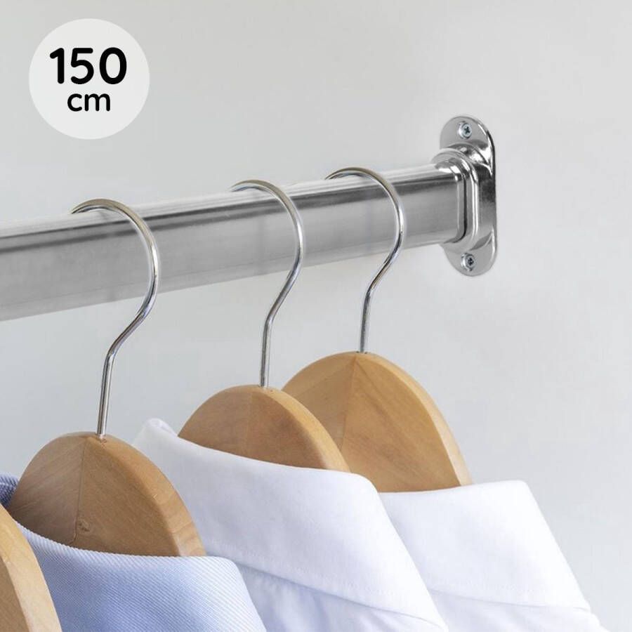 Eleganca Kledingstang 150 cm – Kledingroede – Extra stevig – Duurzame Garderobestang – Kledingstang – Inclusief kastroededragers en schroeven – Chroom